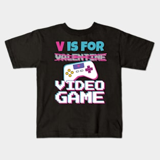 Funny Valentine V Is For Video Game - Retro Controller Kids T-Shirt